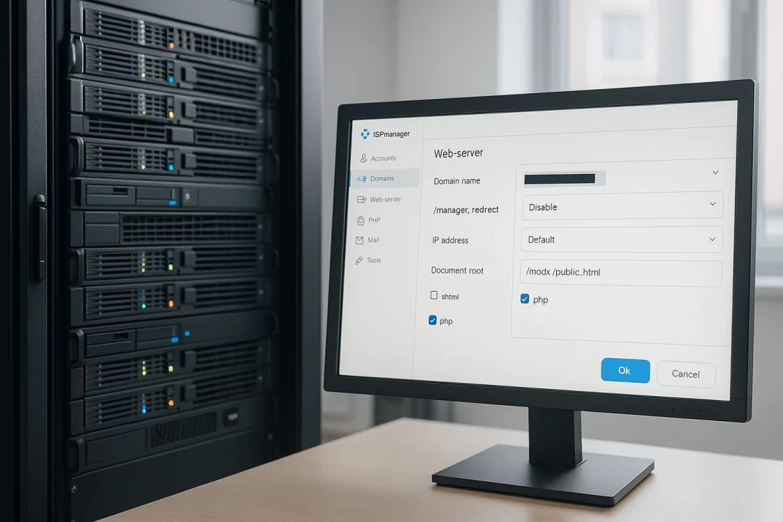 Как отключить редирект на manager в ISPmanager для MODX