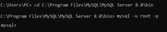 Использование mysql -u root -p