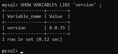 Использование SHOW VARIABLES LIKE 'version';