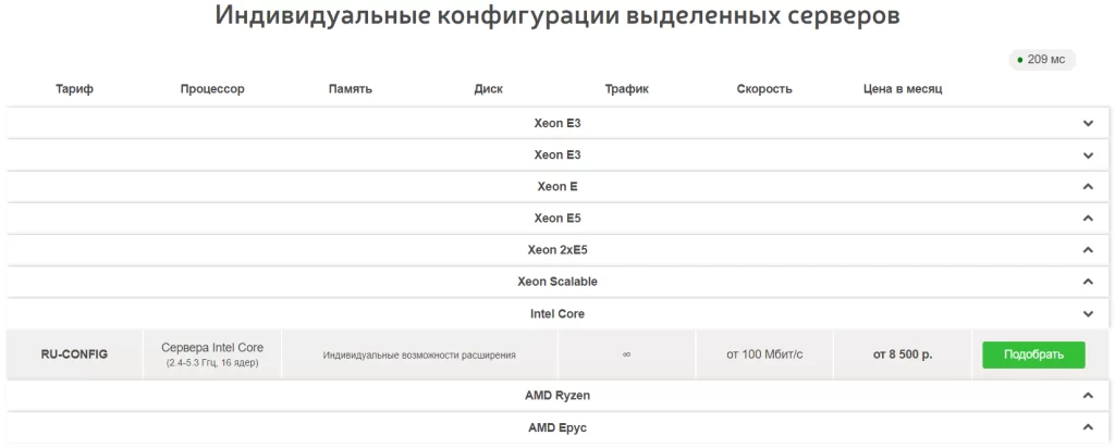 Подбор конфигурации выделенного сервера на сайте