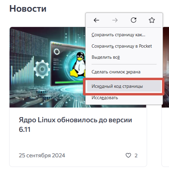 «Исходный код страницы» в Mozilla Firefox