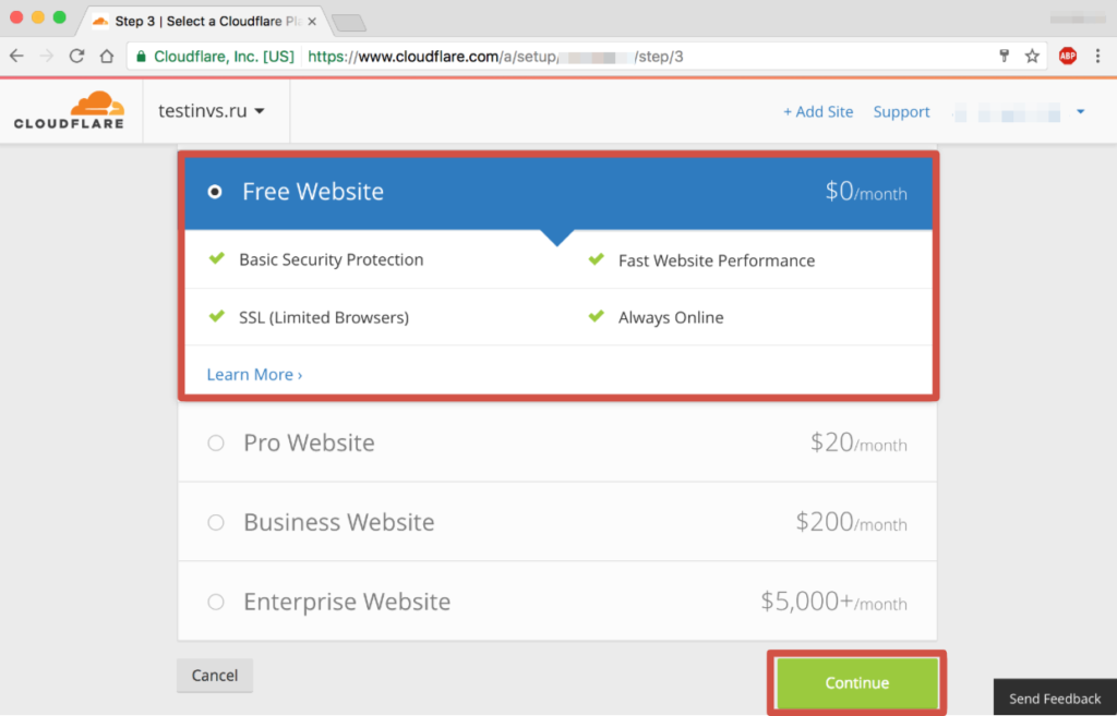 Тариф Free Website в Cloudflare