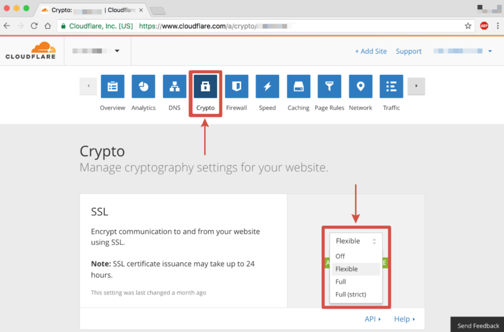 Начало установки SSL в Cloudflare