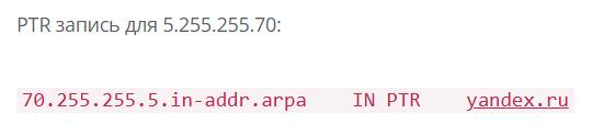 PTR-запись Яндекса