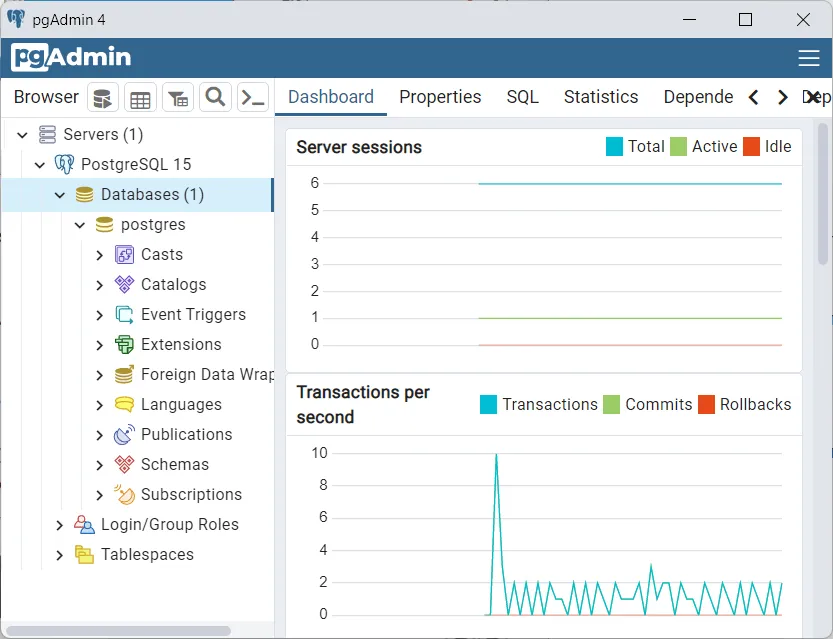 После успешного подключения вы можете работать с базами данных PostgreSQL