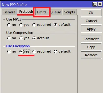 Создание и настройка PPTP VPN-сети: Limits