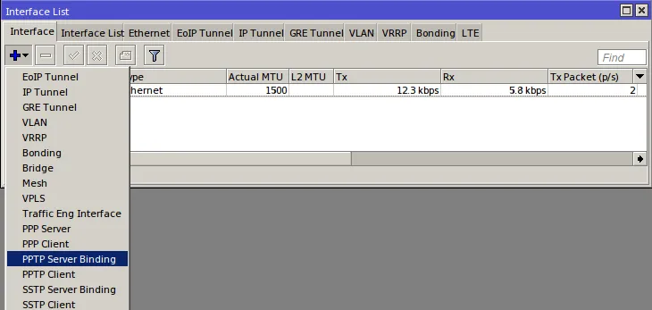 Создание и настройка PPTP VPN-сети: PPTP Server Binding