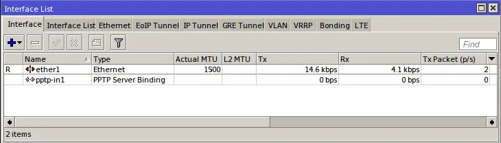 Создание и настройка PPTP VPN-сети: Interface