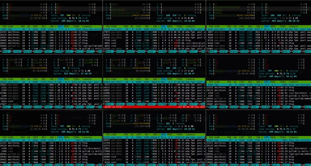 Утилита tmux на дисплее