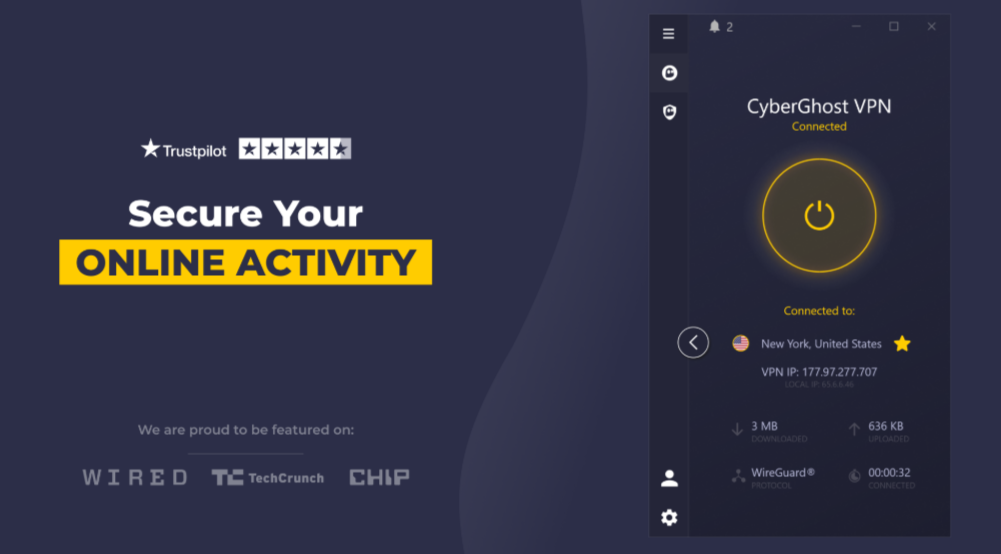 Интерфейс CyberGhost VPN