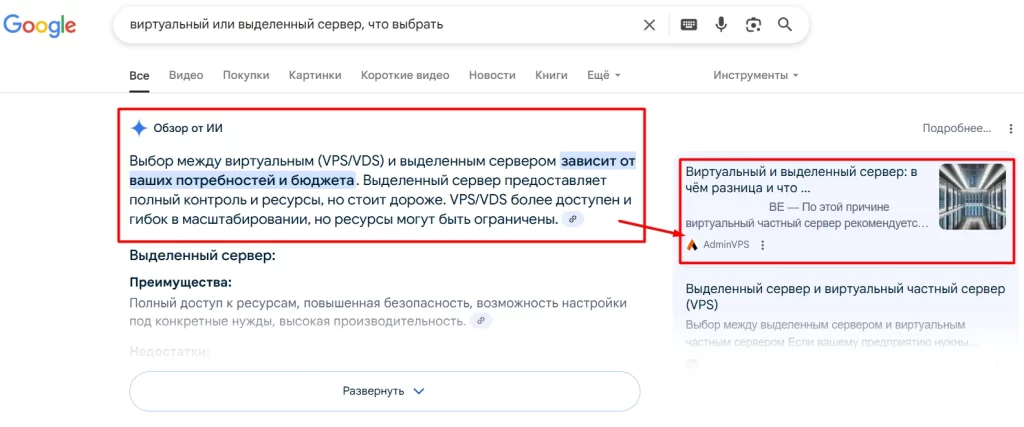 Пример обзора Google AI